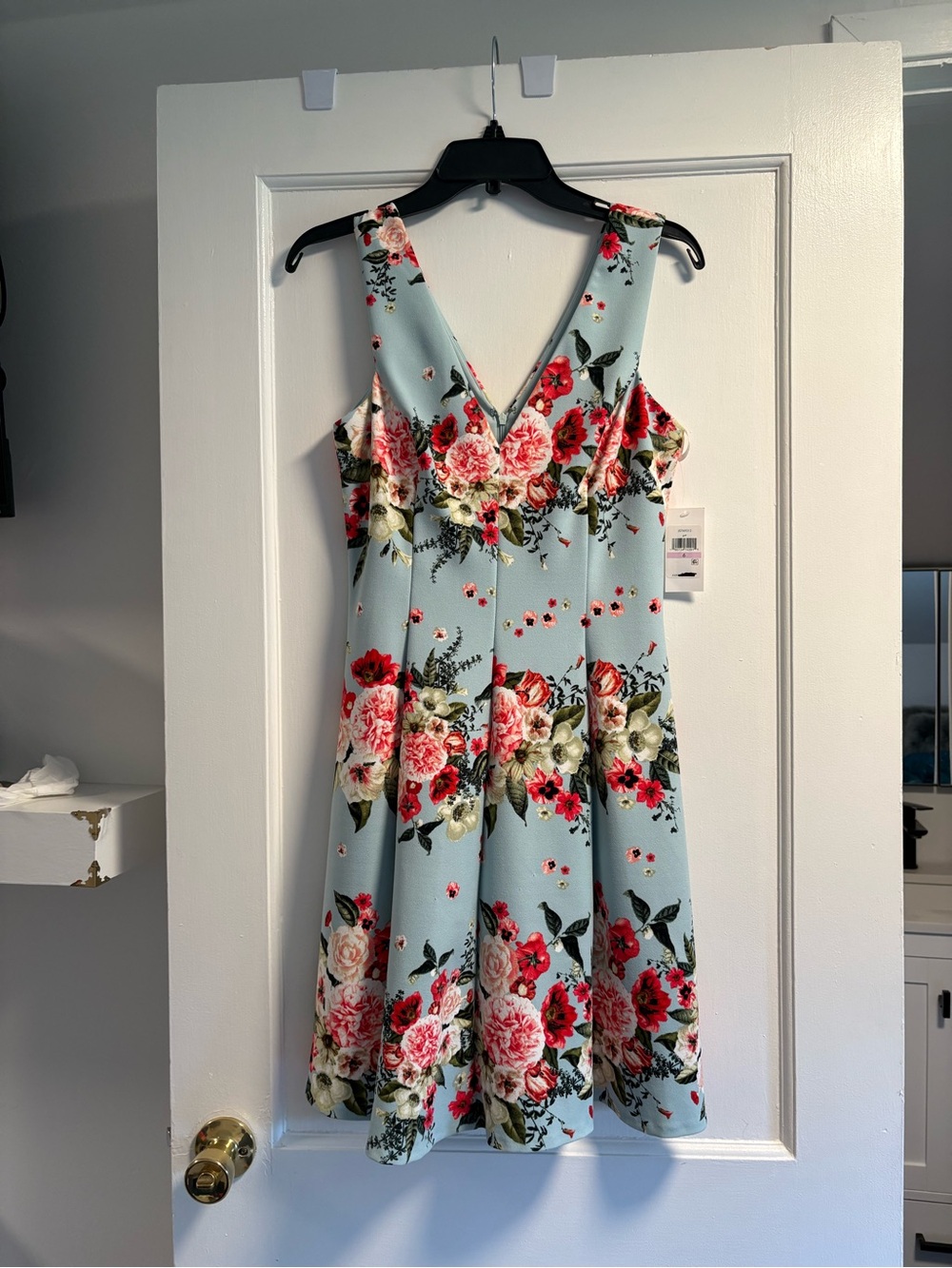 Jessica Simpson Light Blue Floral V-Neck Fit & Flare Dress